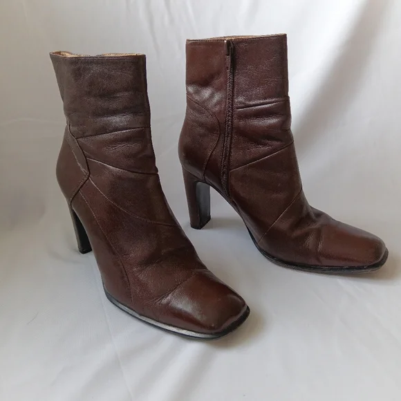 3.5" Heels Brown Real-Leather Ankle Zipper Boots - Picture 4 of 16